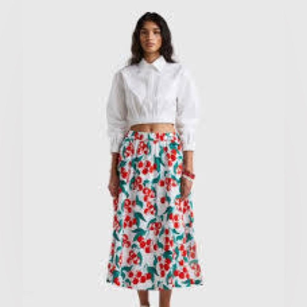 Benetton Cherry Print Set Crop Top & Midi Skirt – Size S - Picture 2 of 15